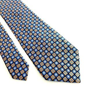 Egara Tan Blue Woven‎ Geomeric Floral Silk Tie